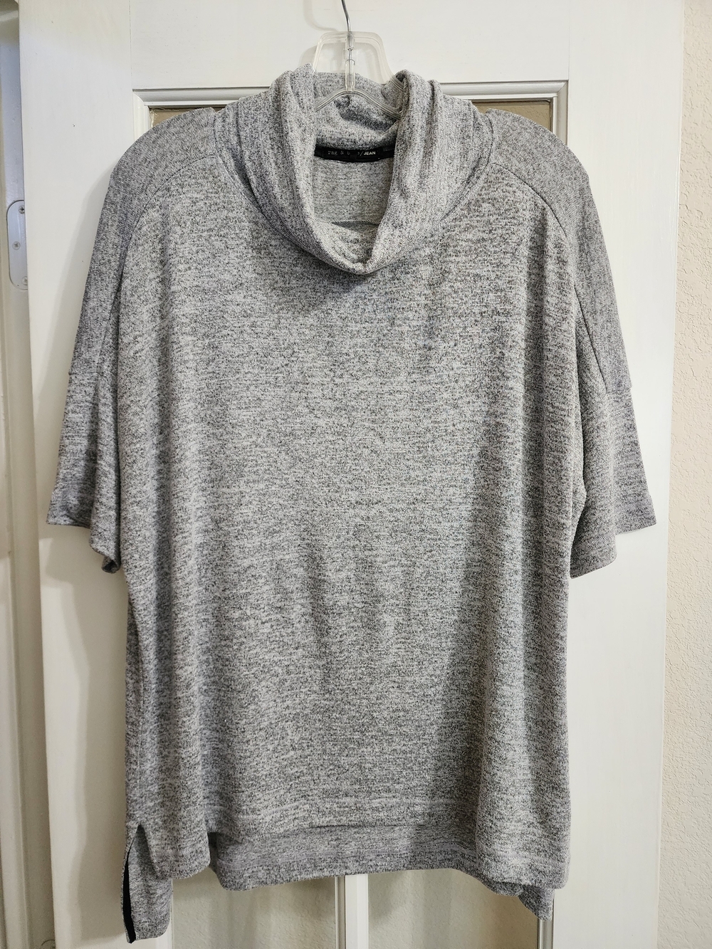 rag & bone JEAN Gray Marled Cowl Neck Short Sleeve Knit Top Large